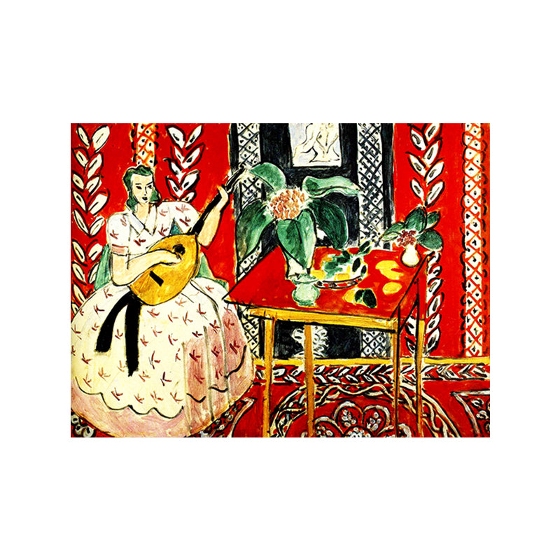 Henri Matisse the Music Painting in Red Canvas Wall Art Print for Bedroom, Textured Clearhalo 'Art Gallery' 'Canvas Art' 'Traditional' Arts' 1658194