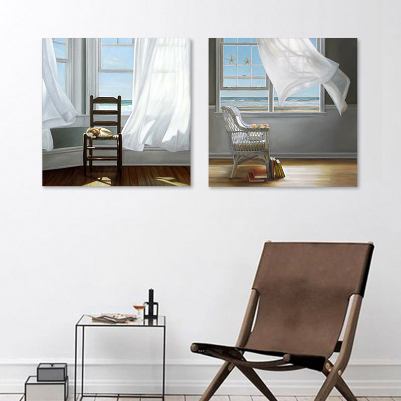 Cat and Window Painting Canvas Pastel Color Traditional Wall Art for Living Room Clearhalo 'Art Gallery' 'Canvas Art' 'Traditional' Arts' 1658199