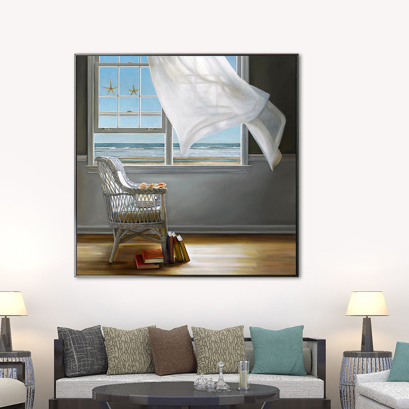 Cat and Window Painting Canvas Pastel Color Traditional Wall Art for Living Room Clearhalo 'Art Gallery' 'Canvas Art' 'Traditional' Arts' 1658201