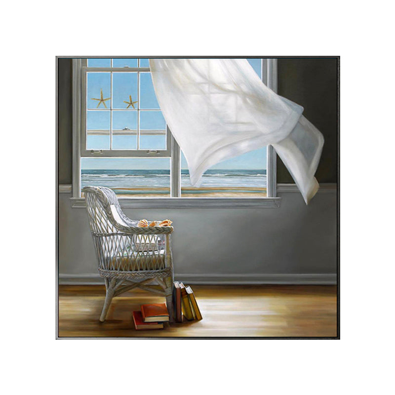 Cat and Window Painting Canvas Pastel Color Traditional Wall Art for Living Room Clearhalo 'Art Gallery' 'Canvas Art' 'Traditional' Arts' 1658202