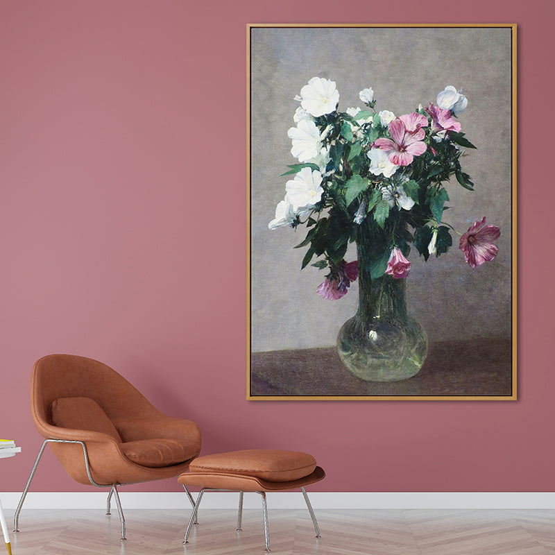 Still Life Blossom Vase Painting Traditional Canvas Wall Art Decor in Green on Grey Green Clearhalo 'Art Gallery' 'Canvas Art' 'Traditional' Arts' 1658220