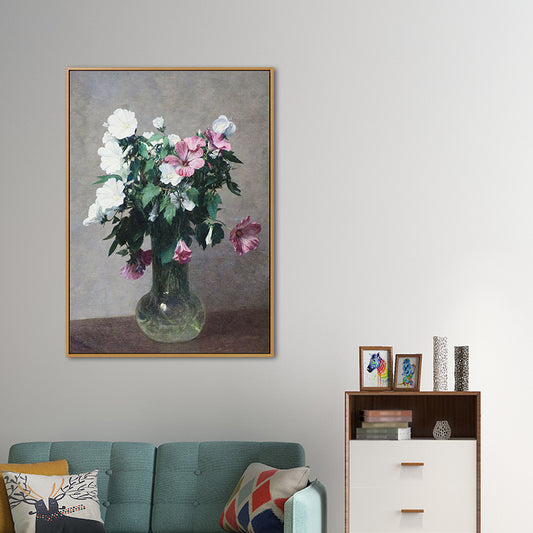Still Life Blossom Vase Painting Traditional Canvas Wall Art Decor in Green on Grey Clearhalo 'Art Gallery' 'Canvas Art' 'Traditional' Arts' 1658221