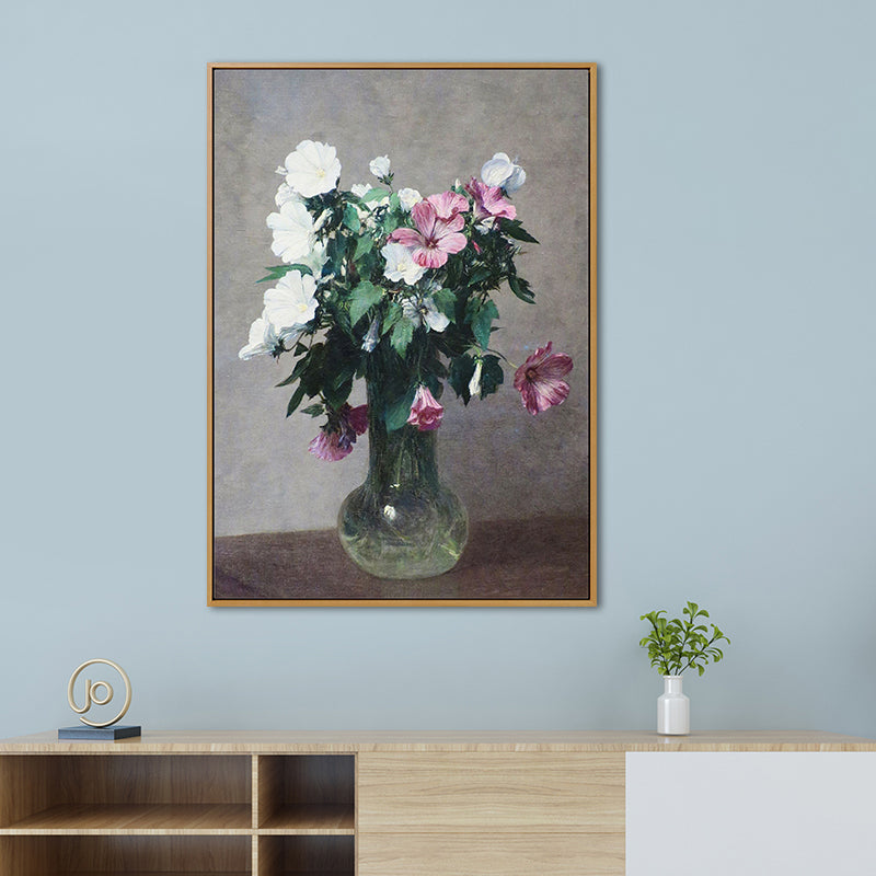 Still Life Blossom Vase Painting Traditional Canvas Wall Art Decor in Green on Grey Clearhalo 'Art Gallery' 'Canvas Art' 'Traditional' Arts' 1658222
