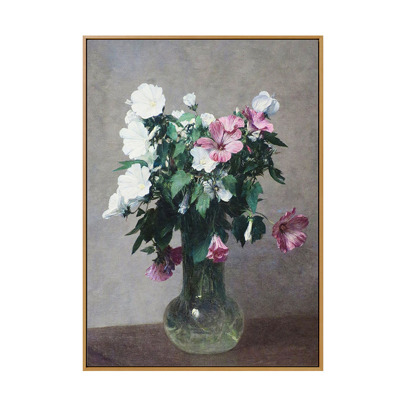 Still Life Blossom Vase Painting Traditional Canvas Wall Art Decor in Green on Grey Clearhalo 'Art Gallery' 'Canvas Art' 'Traditional' Arts' 1658223