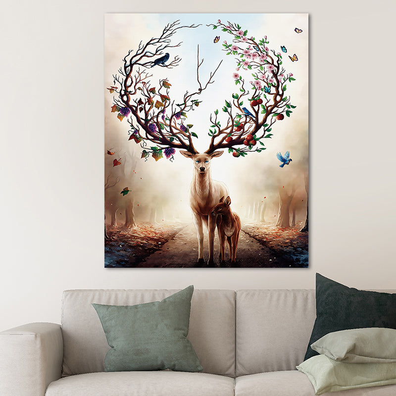 Elk Canvas Print Mediterranean Textured Wall Art Decor in Brown for Children Bedroom Brown Clearhalo 'Art Gallery' 'Canvas Art' 'Kids' Arts' 1658236