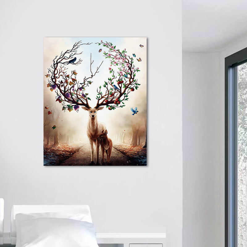 Elk Canvas Print Mediterranean Textured Wall Art Decor in Brown for Children Bedroom Clearhalo 'Art Gallery' 'Canvas Art' 'Kids' Arts' 1658237