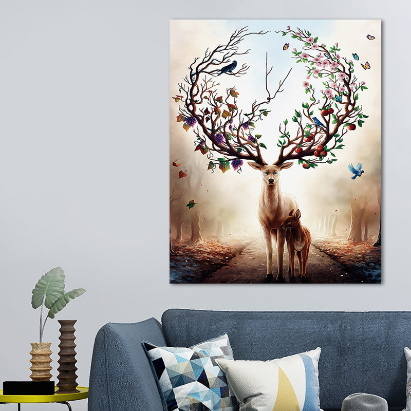 Elk Canvas Print Mediterranean Textured Wall Art Decor in Brown for Children Bedroom Clearhalo 'Art Gallery' 'Canvas Art' 'Kids' Arts' 1658238