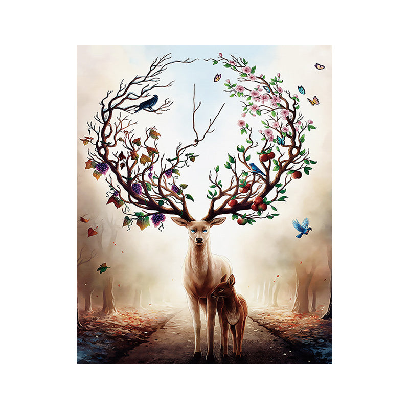 Elk Canvas Print Mediterranean Textured Wall Art Decor in Brown for Children Bedroom Clearhalo 'Art Gallery' 'Canvas Art' 'Kids' Arts' 1658239