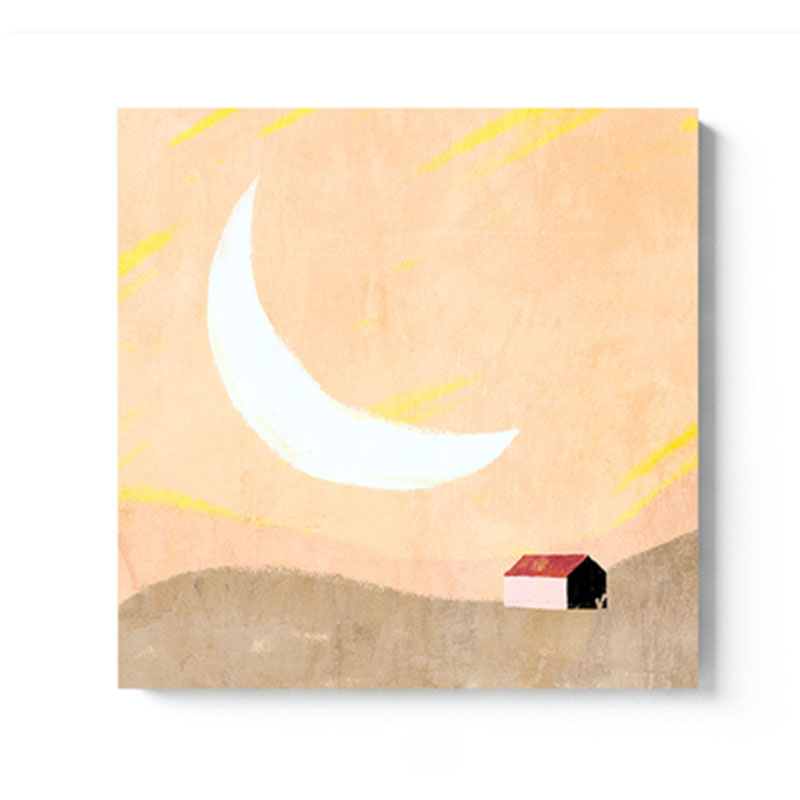 Moon Mountain Landscape Painting Childrens Art Textured Wall Decor in Pastel Color Clearhalo 'Art Gallery' 'Canvas Art' 'Kids' Arts' 1658265