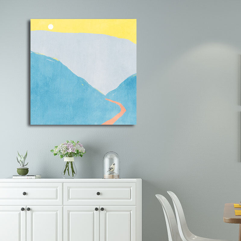 Moon Mountain Landscape Painting Childrens Art Textured Wall Decor in Pastel Color Clearhalo 'Art Gallery' 'Canvas Art' 'Kids' Arts' 1658270