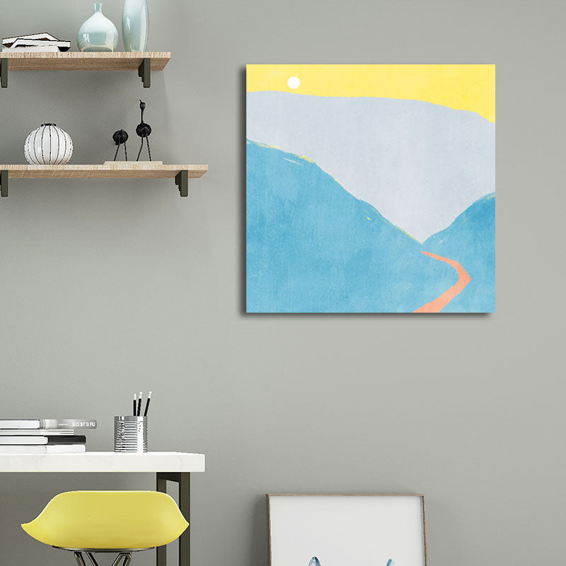 Moon Mountain Landscape Painting Childrens Art Textured Wall Decor in Pastel Color Clearhalo 'Art Gallery' 'Canvas Art' 'Kids' Arts' 1658271