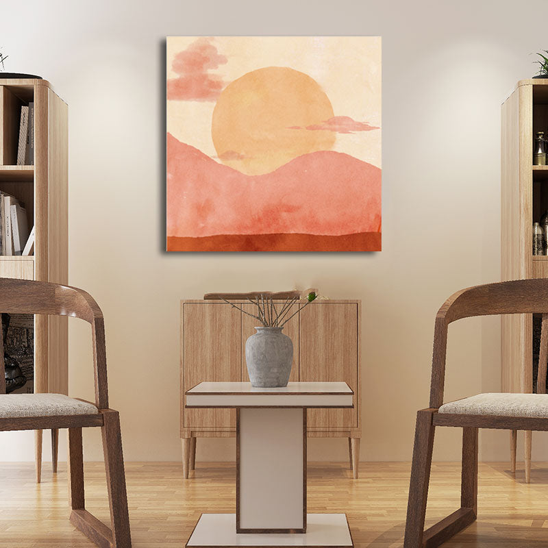 Moon Mountain Landscape Painting Childrens Art Textured Wall Decor in Pastel Color Red Clearhalo 'Art Gallery' 'Canvas Art' 'Kids' Arts' 1658273