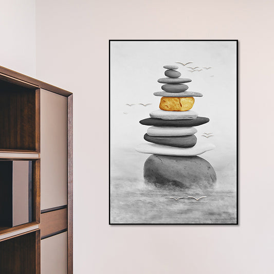 Stacked Cobblestones Canvas Print Asian Style Textured Wall Art in Grey and Yellow Clearhalo 'Arts' 'Canvas Art' 1658329