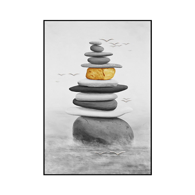 Stacked Cobblestones Canvas Print Asian Style Textured Wall Art in Grey and Yellow Clearhalo 'Arts' 'Canvas Art' 1658331