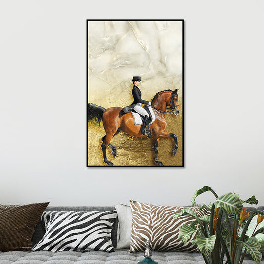 Lady Riding Horse Painting Art Print Vintage Canvas Wall Decor in Brown and Black Clearhalo 'Art Gallery' 'Canvas Art' 'Traditional' Arts' 1658353