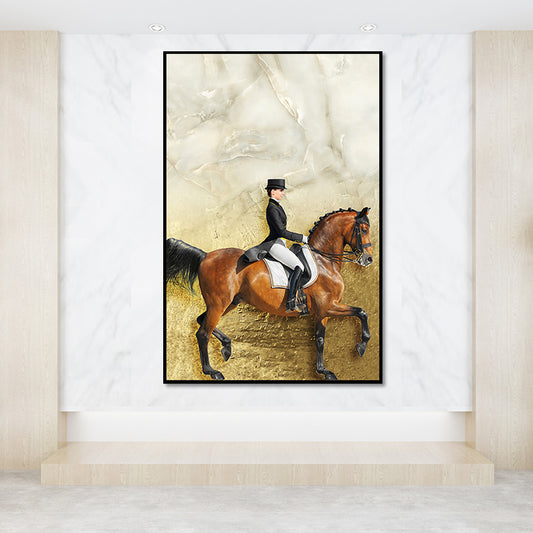 Lady Riding Horse Painting Art Print Vintage Canvas Wall Decor in Brown and Black Clearhalo 'Art Gallery' 'Canvas Art' 'Traditional' Arts' 1658354
