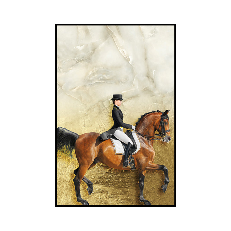 Lady Riding Horse Painting Art Print Vintage Canvas Wall Decor in Brown and Black Clearhalo 'Art Gallery' 'Canvas Art' 'Traditional' Arts' 1658355