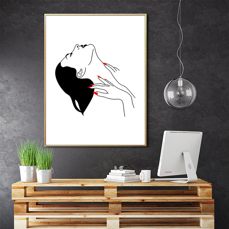 Female Character Portrait Canvas for Guest Room Charcoal Drawings Wall Art Decor Clearhalo 'Art Gallery' 'Canvas Art' 'Contemporary Art Gallery' 'Contemporary Art' 'Minimalism' 'Minimalist Art Gallery' 'Scandinavian' Arts' 1658412