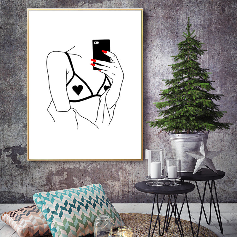 Female Character Portrait Canvas for Guest Room Charcoal Drawings Wall Art Decor Clearhalo 'Art Gallery' 'Canvas Art' 'Contemporary Art Gallery' 'Contemporary Art' 'Minimalism' 'Minimalist Art Gallery' 'Scandinavian' Arts' 1658419