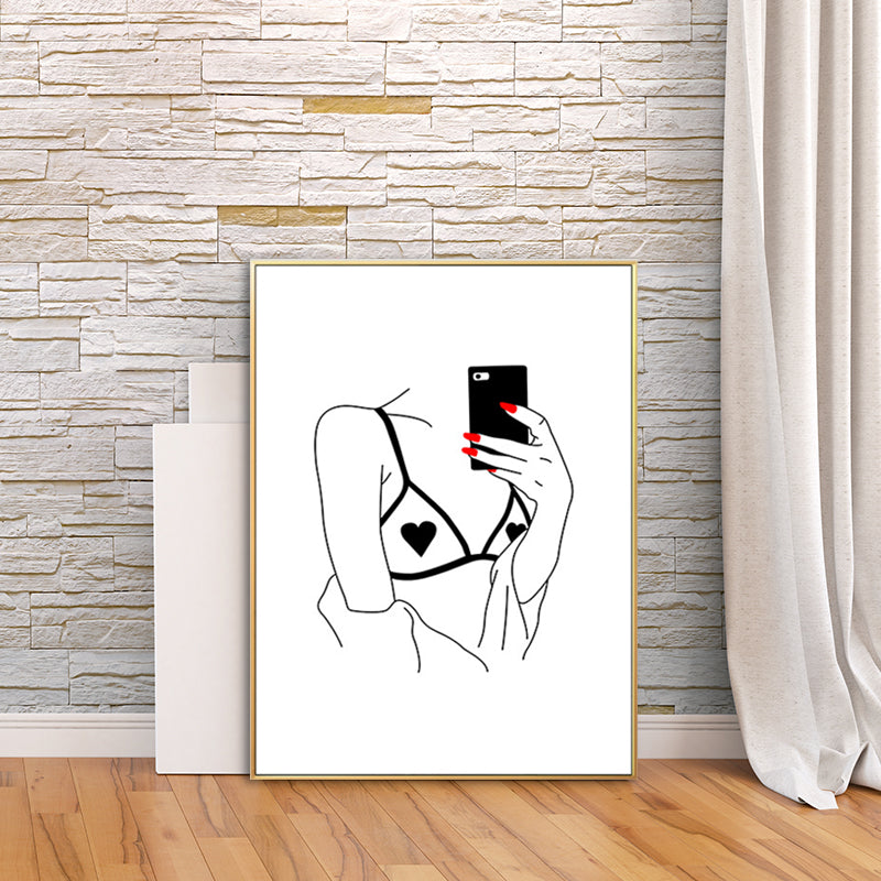 Female Character Portrait Canvas for Guest Room Charcoal Drawings Wall Art Decor Clearhalo 'Art Gallery' 'Canvas Art' 'Contemporary Art Gallery' 'Contemporary Art' 'Minimalism' 'Minimalist Art Gallery' 'Scandinavian' Arts' 1658420