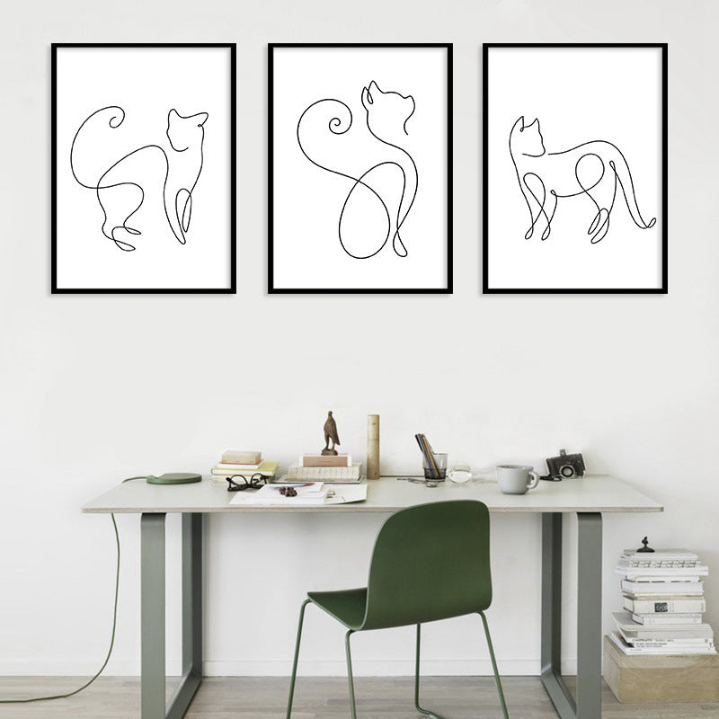 Well-Behaved Cat Wall Decor for Girls Bedroom in White, Multiple Sizes Available Clearhalo 'Art Gallery' 'Canvas Art' 'Contemporary Art Gallery' 'Contemporary Art' 'Minimalism' 'Minimalist Art Gallery' 'Scandinavian' Arts' 1658431
