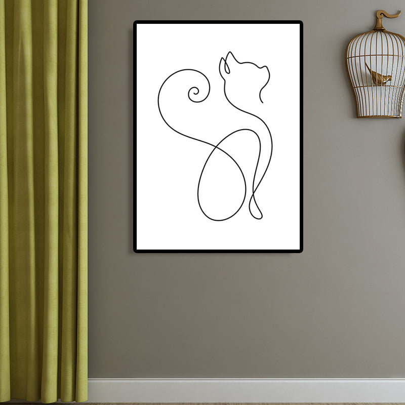Well-Behaved Cat Wall Decor for Girls Bedroom in White, Multiple Sizes Available Clearhalo 'Art Gallery' 'Canvas Art' 'Contemporary Art Gallery' 'Contemporary Art' 'Minimalism' 'Minimalist Art Gallery' 'Scandinavian' Arts' 1658435