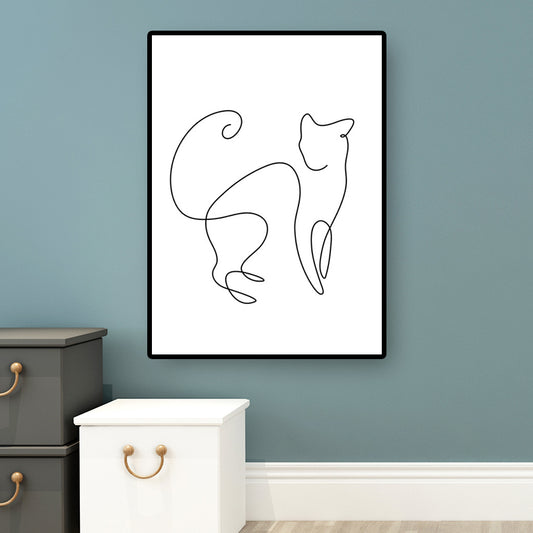 Well-Behaved Cat Wall Decor for Girls Bedroom in White, Multiple Sizes Available White Design 1 Clearhalo 'Art Gallery' 'Canvas Art' 'Contemporary Art Gallery' 'Contemporary Art' 'Minimalism' 'Minimalist Art Gallery' 'Scandinavian' Arts' 1658441