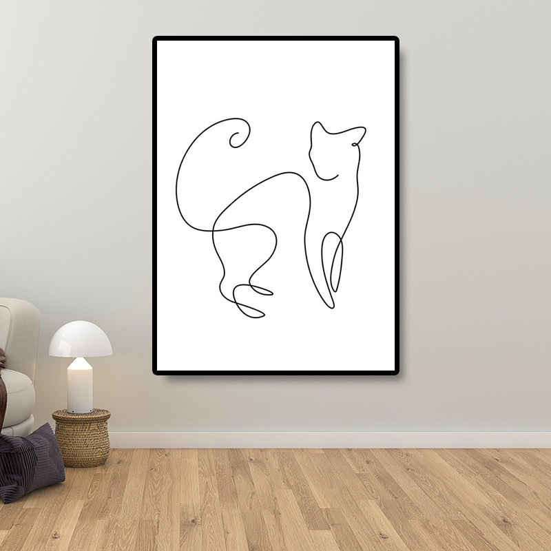 Well-Behaved Cat Wall Decor for Girls Bedroom in White, Multiple Sizes Available Clearhalo 'Art Gallery' 'Canvas Art' 'Contemporary Art Gallery' 'Contemporary Art' 'Minimalism' 'Minimalist Art Gallery' 'Scandinavian' Arts' 1658442