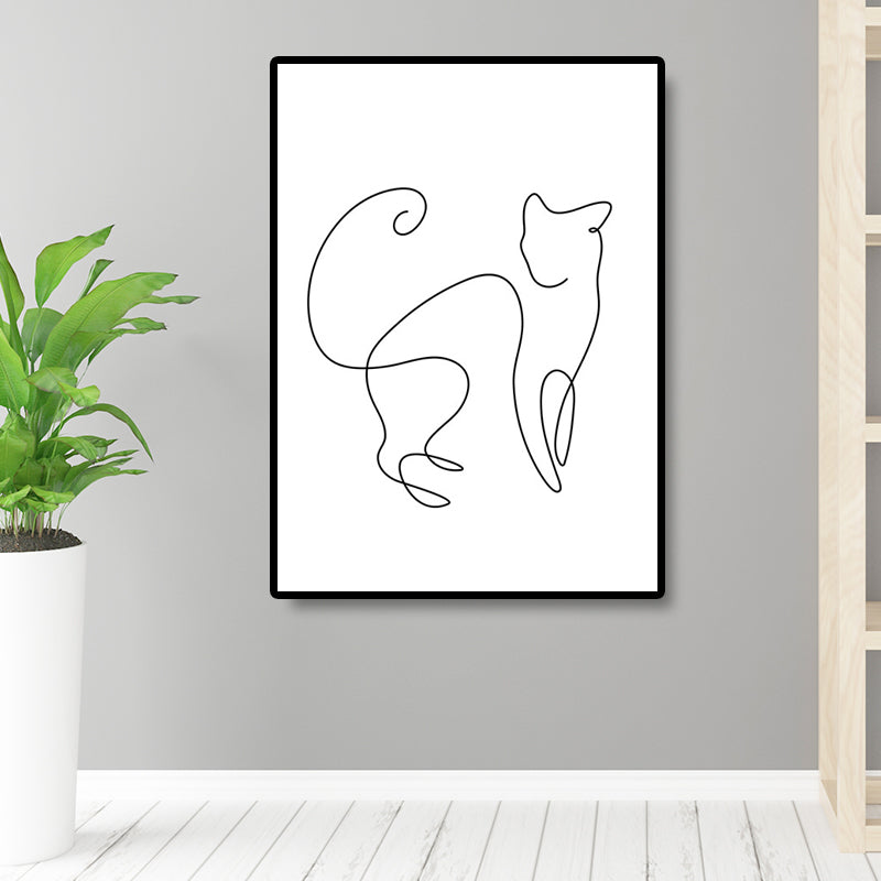 Well-Behaved Cat Wall Decor for Girls Bedroom in White, Multiple Sizes Available Clearhalo 'Art Gallery' 'Canvas Art' 'Contemporary Art Gallery' 'Contemporary Art' 'Minimalism' 'Minimalist Art Gallery' 'Scandinavian' Arts' 1658443