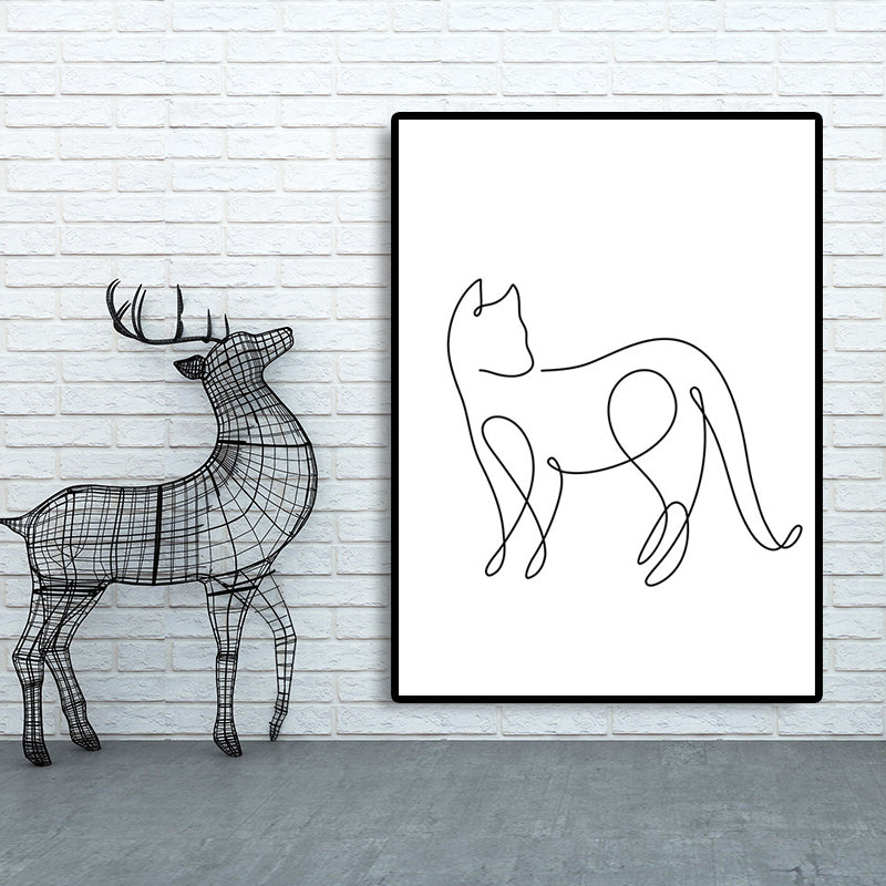Well-Behaved Cat Wall Decor for Girls Bedroom in White, Multiple Sizes Available Clearhalo 'Art Gallery' 'Canvas Art' 'Contemporary Art Gallery' 'Contemporary Art' 'Minimalism' 'Minimalist Art Gallery' 'Scandinavian' Arts' 1658447