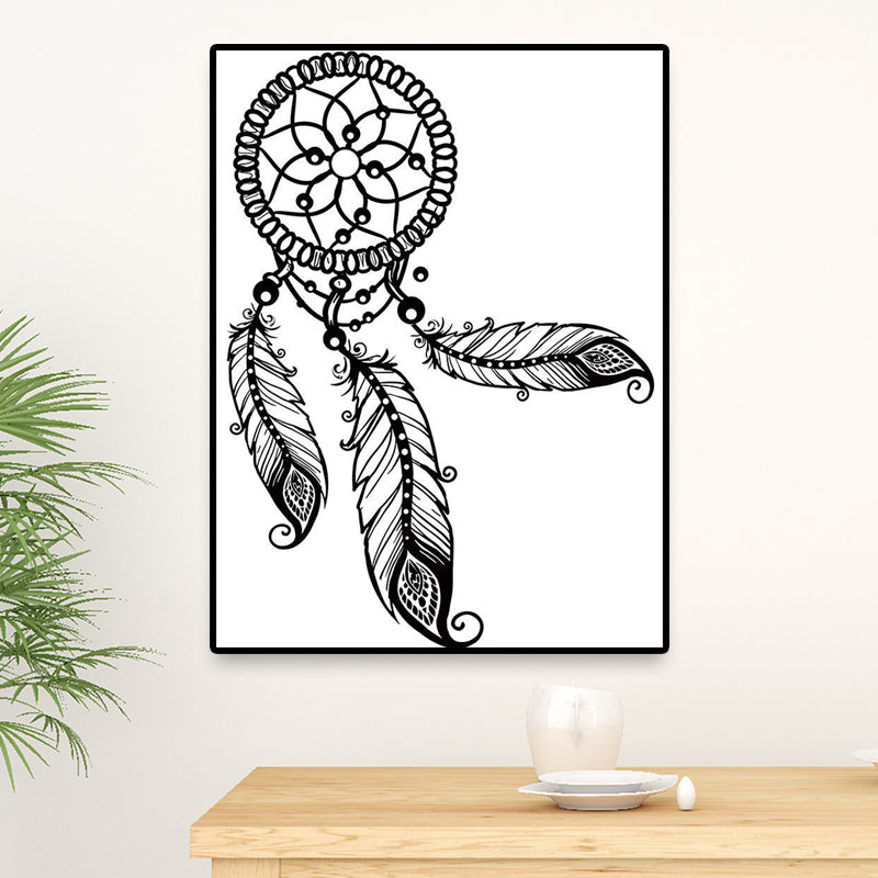 Charcoal Drawing Minimalism Style Art Dreamcatcher in White, Multiple Sizes Options White Design 1 Clearhalo 'Art Gallery' 'Canvas Art' 'Contemporary Art Gallery' 'Contemporary Art' 'Minimalism' 'Minimalist Art Gallery' 'Scandinavian' Arts' 1658450