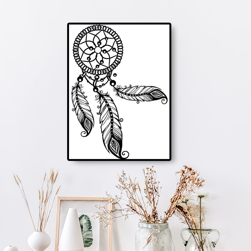 Charcoal Drawing Minimalism Style Art Dreamcatcher in White, Multiple Sizes Options Clearhalo 'Art Gallery' 'Canvas Art' 'Contemporary Art Gallery' 'Contemporary Art' 'Minimalism' 'Minimalist Art Gallery' 'Scandinavian' Arts' 1658452