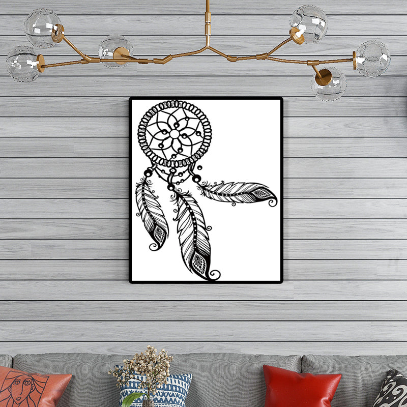 Charcoal Drawing Minimalism Style Art Dreamcatcher in White, Multiple Sizes Options Clearhalo 'Art Gallery' 'Canvas Art' 'Contemporary Art Gallery' 'Contemporary Art' 'Minimalism' 'Minimalist Art Gallery' 'Scandinavian' Arts' 1658453