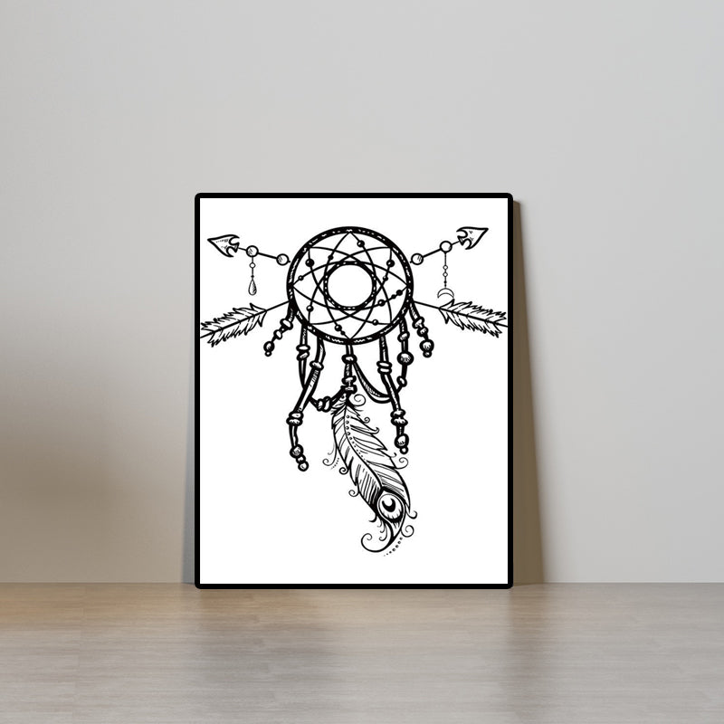 Charcoal Drawing Minimalism Style Art Dreamcatcher in White, Multiple Sizes Options White Design 2 Clearhalo 'Art Gallery' 'Canvas Art' 'Contemporary Art Gallery' 'Contemporary Art' 'Minimalism' 'Minimalist Art Gallery' 'Scandinavian' Arts' 1658458
