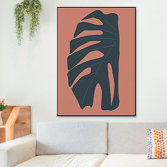 Tropical Leaf Wrapped Canvas Textured Living Room Wall Art in Red (Multiple Size Options) Red Clearhalo 'Art Gallery' 'Canvas Art' 'Coastal Art Gallery' 'Tropical' Arts' 1658471