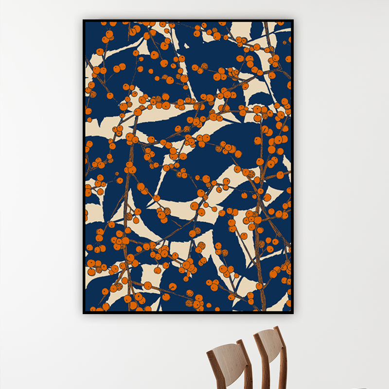 Vintage Blossom Branch Canvas Print Blue Textured Wall Art Decor for Living Room Blue Clearhalo 'Arts' 'Canvas Art' 1658479