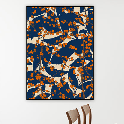 Vintage Blossom Branch Canvas Print Blue Textured Wall Art Decor for Living Room Blue Clearhalo 'Arts' 'Canvas Art' 1658479