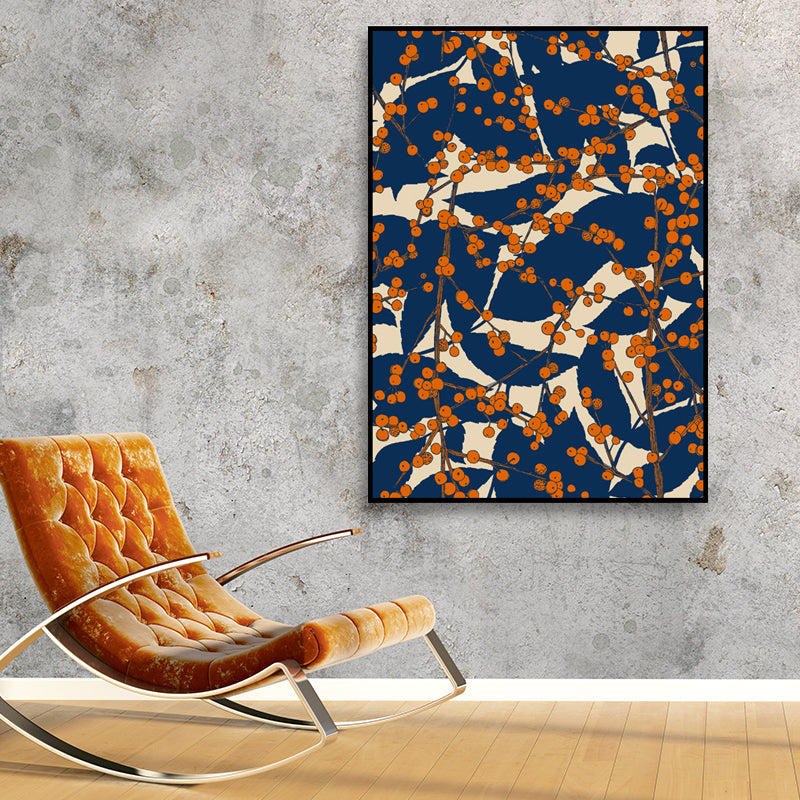 Vintage Blossom Branch Canvas Print Blue Textured Wall Art Decor for Living Room Clearhalo 'Arts' 'Canvas Art' 1658481