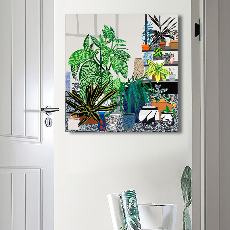 Children's Art Potted Plant Canvas Study Room Wall Art Decor in Green, Multiple Sizes Available Green Clearhalo 'Art Gallery' 'Canvas Art' 'Kids' Arts' 1658495