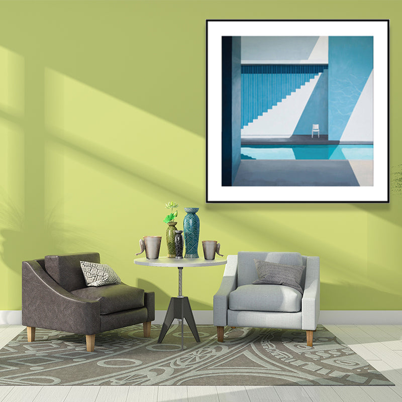 Nordic Canvas Print Dark Color Corner of a Building and Chair Wall Art Decor for Bedroom Clearhalo 'Arts' 'Canvas Art' 1658513