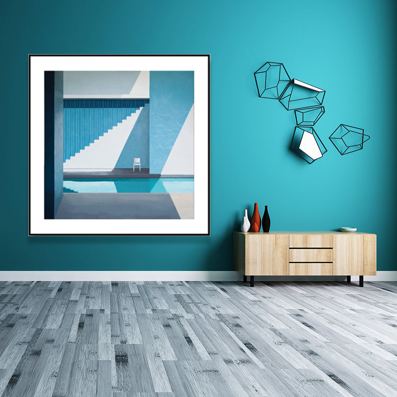 Nordic Canvas Print Dark Color Corner of a Building and Chair Wall Art Decor for Bedroom Clearhalo 'Arts' 'Canvas Art' 1658514