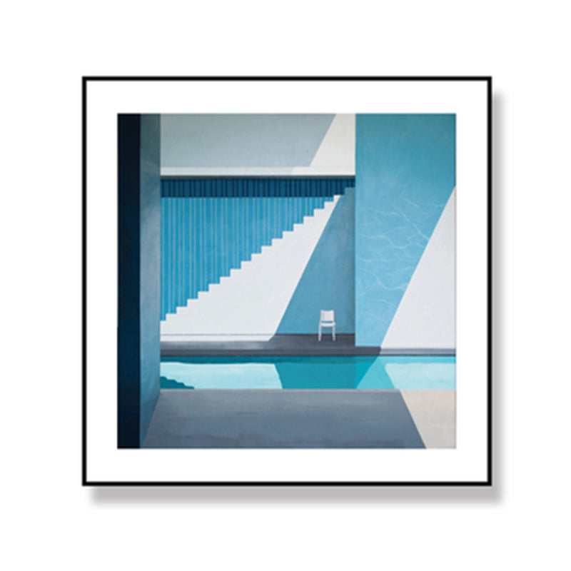 Nordic Canvas Print Dark Color Corner of a Building and Chair Wall Art Decor for Bedroom Clearhalo 'Arts' 'Canvas Art' 1658515