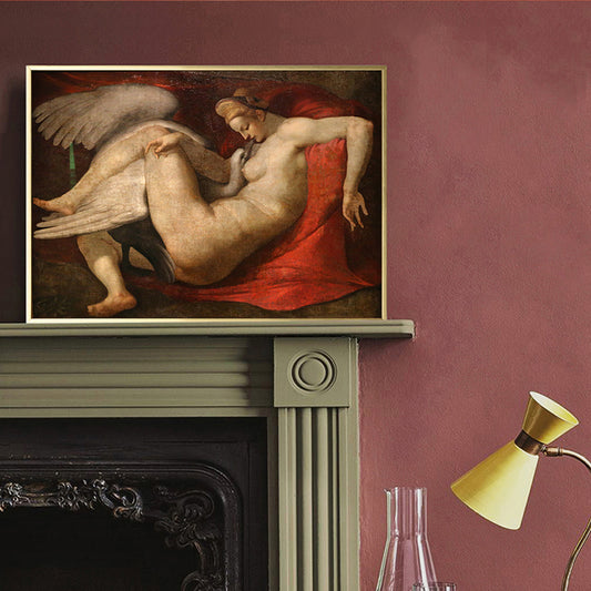 Michelangelo Painting Print Angel Canvas Traditional Religious Wall Art in Yellow-Red Clearhalo 'Arts' 'Canvas Art' 1658549