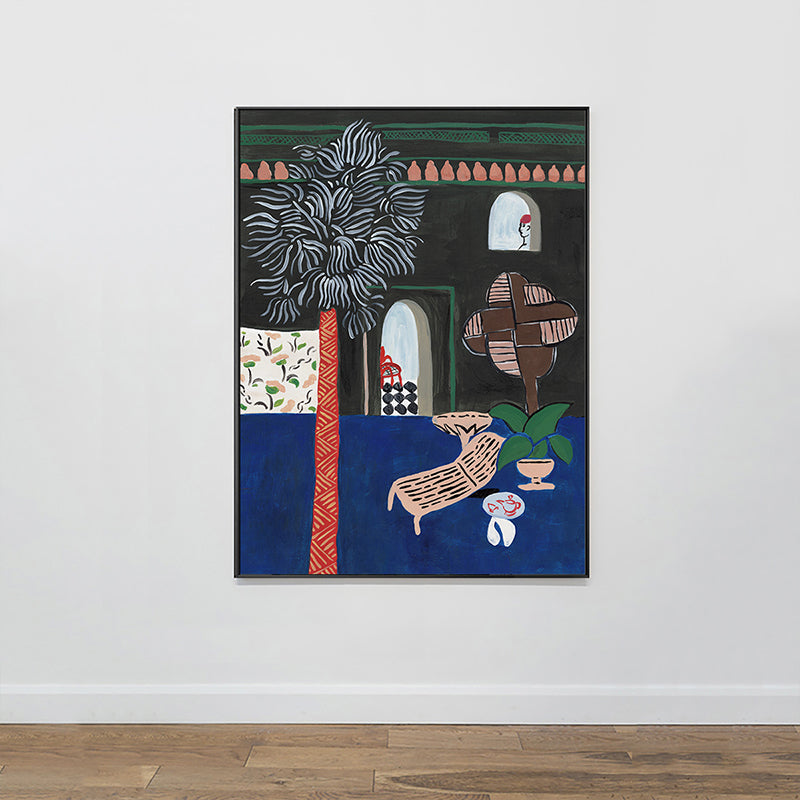 Childrens Art Patio View Painting Blue Textured Canvas Wall Decor for Sitting Room Clearhalo 'Arts' 'Canvas Art' 1658564