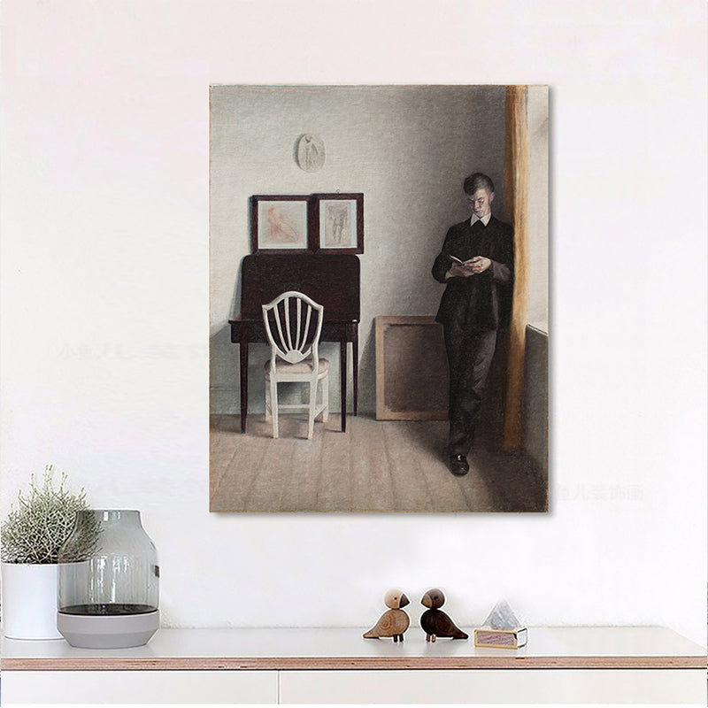 Inside the Room Wall Art Pastel Color Nostalgic Canvas Print for Home Gallery, Textured