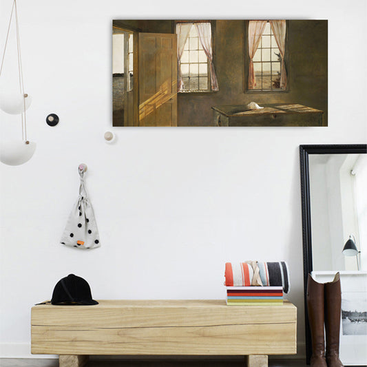 Room with Two Windows Painting Modern Textured House Interior Wall Art Print in Yellow Yellow Clearhalo 'Art Gallery' 'Canvas Art' 'Contemporary Art Gallery' 'Modern' Arts' 1658593