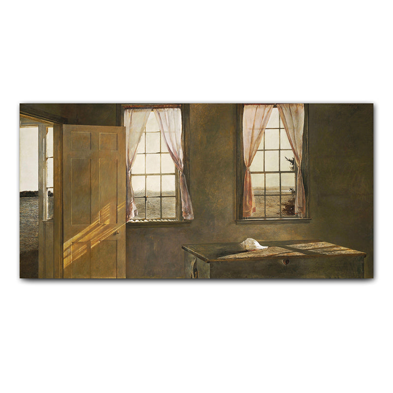 Room with Two Windows Painting Modern Textured House Interior Wall Art Print in Yellow Clearhalo 'Art Gallery' 'Canvas Art' 'Contemporary Art Gallery' 'Modern' Arts' 1658596