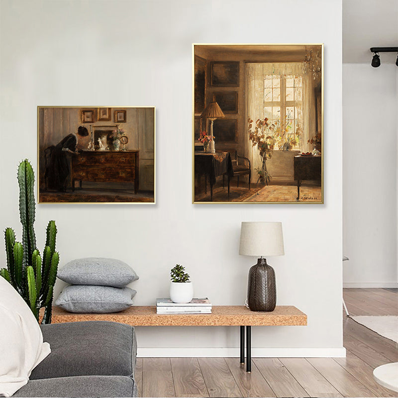 Vintage House Interiors Canvas Art Dark Color Still Life Painting for Dining Room Yellow Clearhalo 'Arts' 'Canvas Art' 1658602