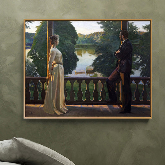 Painting Print Post-Impressionist Canvas Wall Art with Woman Portrait, Soft Color Green