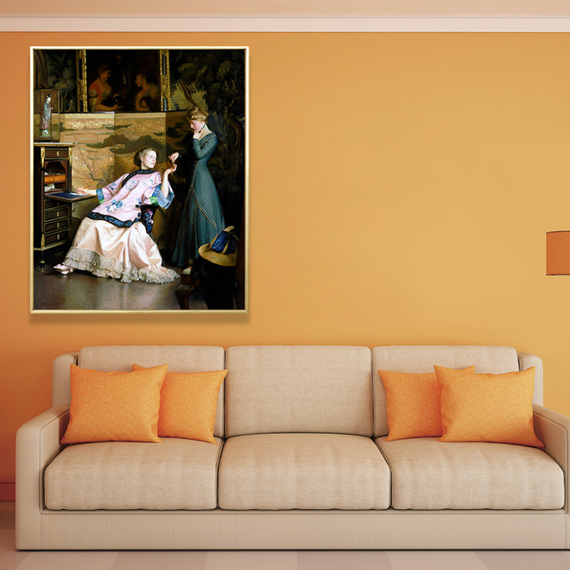 Painting Print Post-Impressionist Canvas Wall Art with Woman Portrait, Soft Color